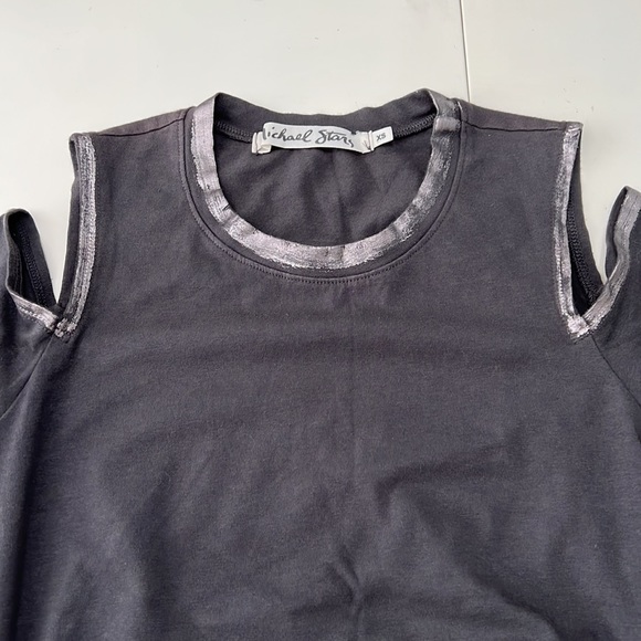 New! Michael Stars Ruched Cold Shoulder MIDI Dress Gray/Silver Size XS - Picture 6 of 10